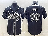 Men's Pittsburgh Steelers #90 TJ Watt Black Reflective With Patch Cool Base Stitched Baseball Jersey,baseball caps,new era cap wholesale,wholesale hats